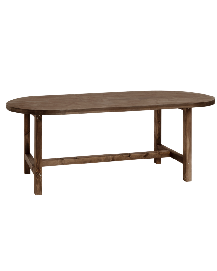Oval solid wood dining table in walnut tone available in various sizes.