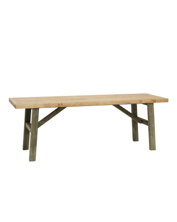 Solid wood bench in green tone of various sizes.