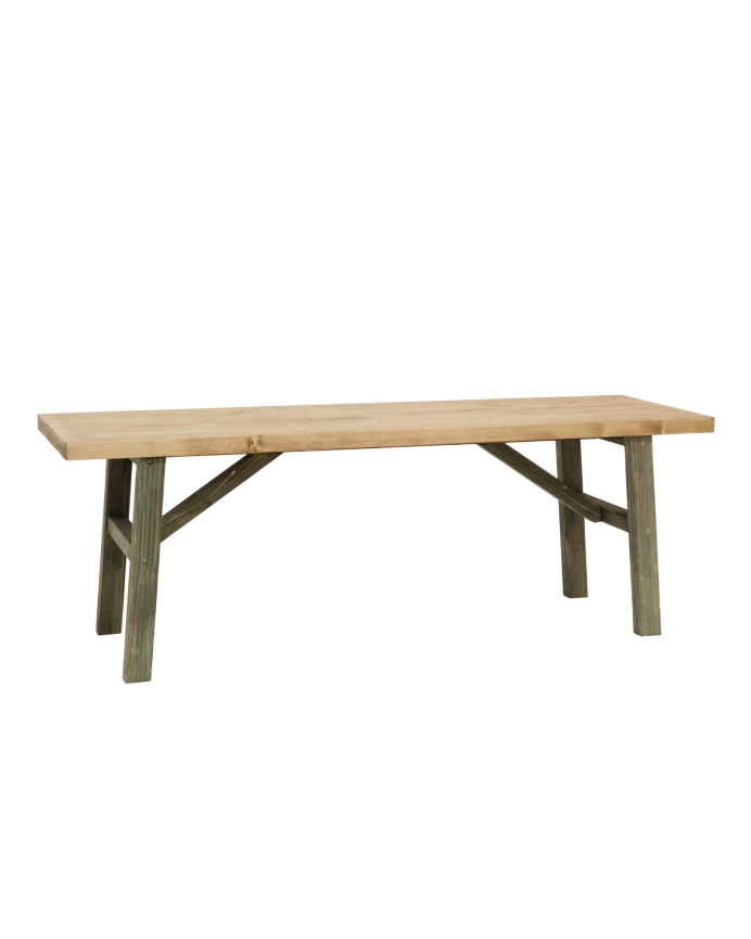Solid wood bench in green tone of various sizes.