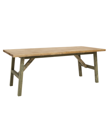 Solid wood dining table in various sizes, in a green tone.