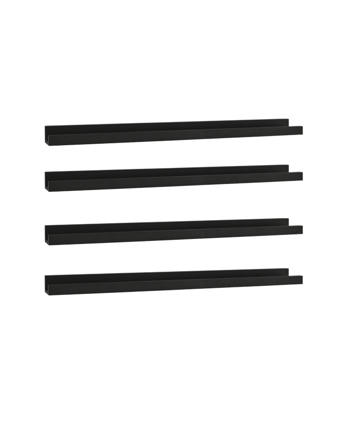 Pack of 4 solid wood floating shelves in black tone, various sizes