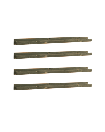 Pack of 4 solid wood floating shelves in green tone, various sizes.