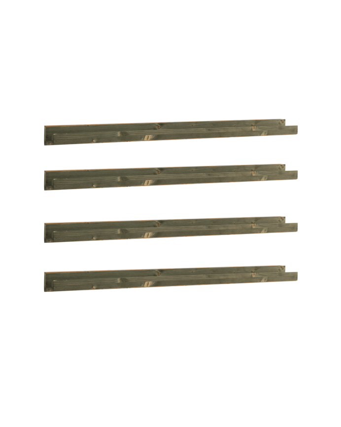 Pack of 4 solid wood floating shelves in green tone, various sizes.