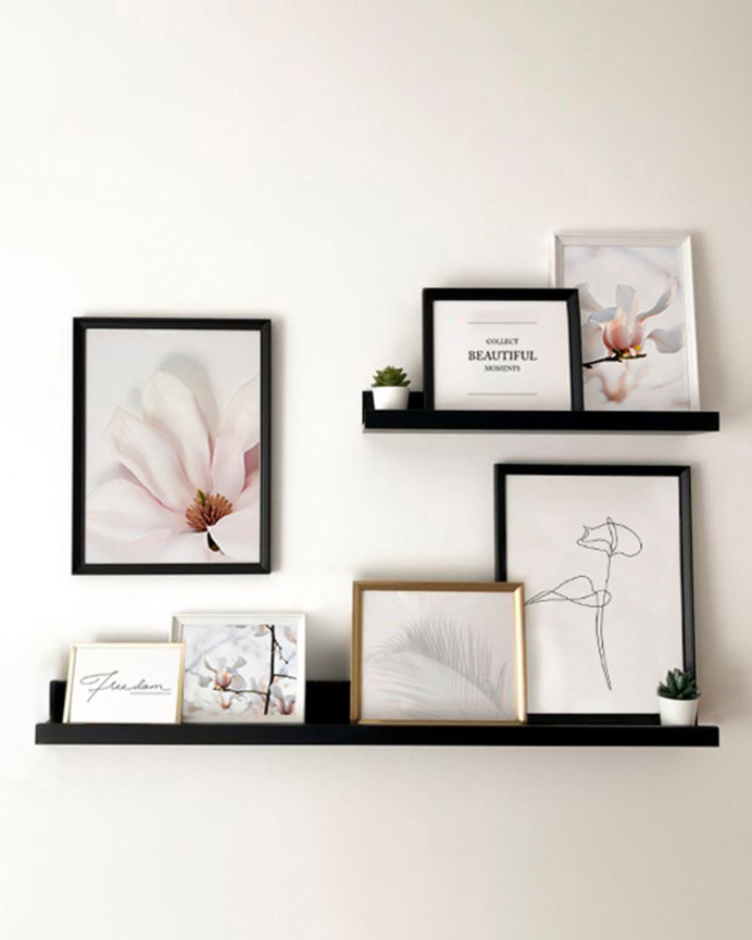 Solid wood floating shelf in black tone, various sizes