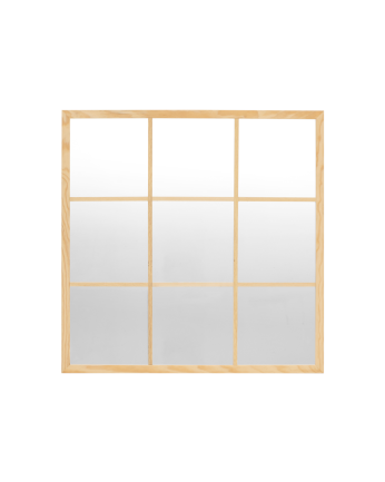 Square wall mirror window-type made of 90x90cm wood.