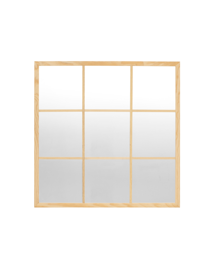 Square wall mirror window-type made of 90x90cm wood.