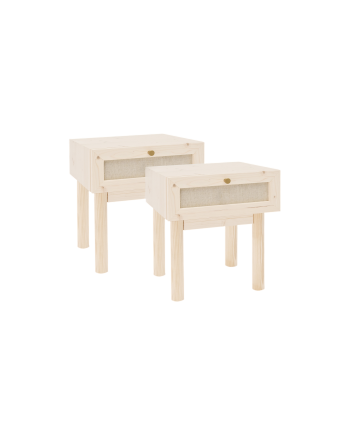 Pack of 2 solid wood nightstands with a drawer and linen in a natural tone of 45x40cm