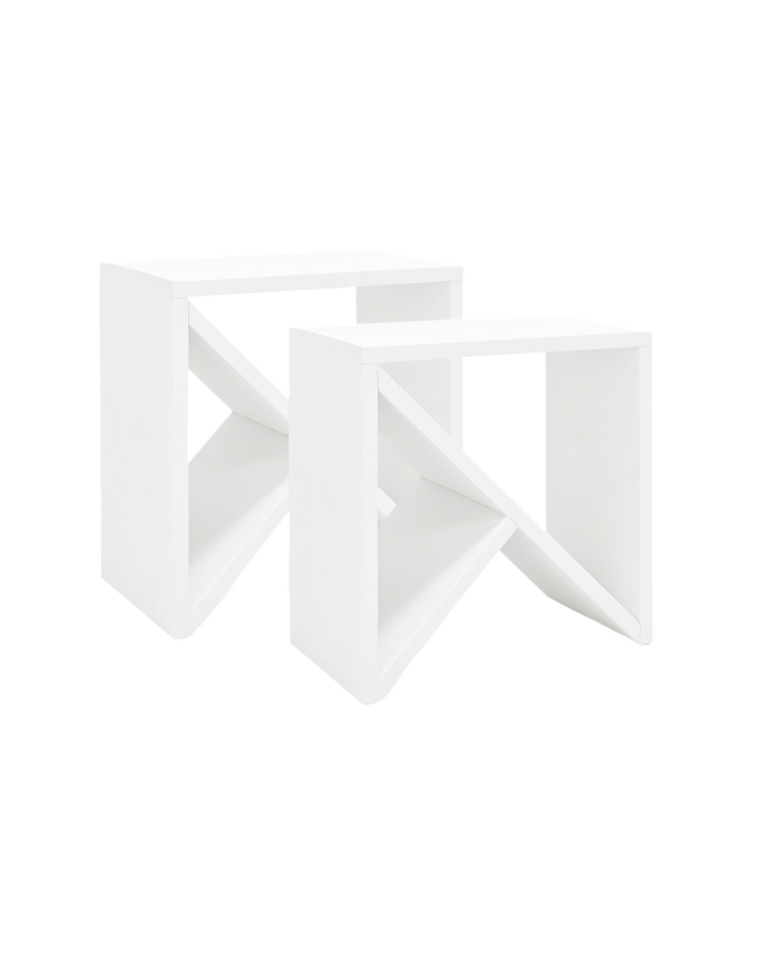 Pack 2 solid wood small tables in white tone of various sizes.