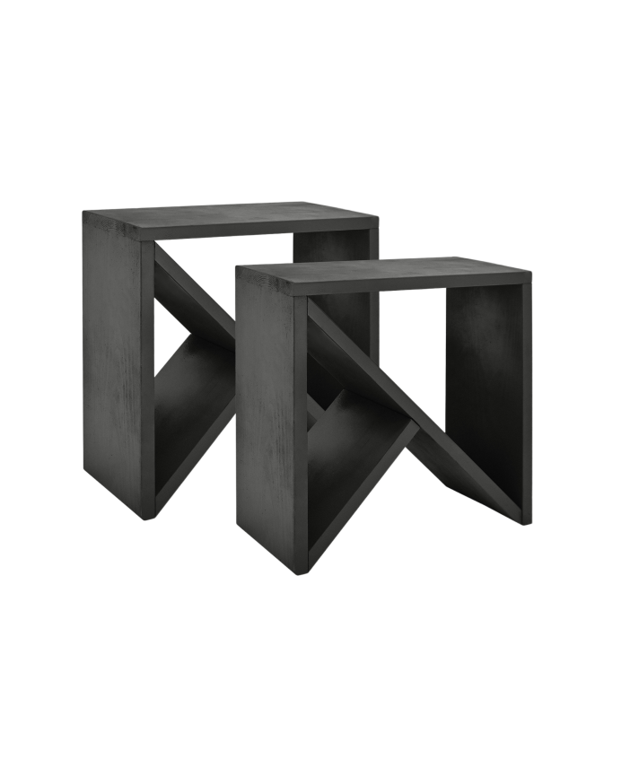 Pack 2 solid wood black-tone side tables in various sizes