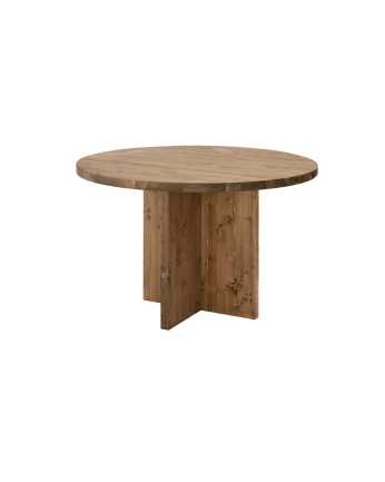 Round solid wood dining table in a dark oak tone with a diameter of 110cm.