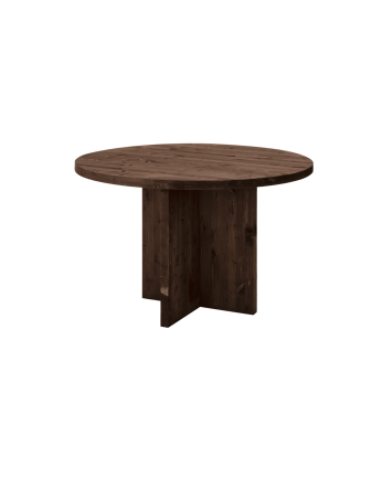 Solid walnut round dining table with a diameter of 110 cm.