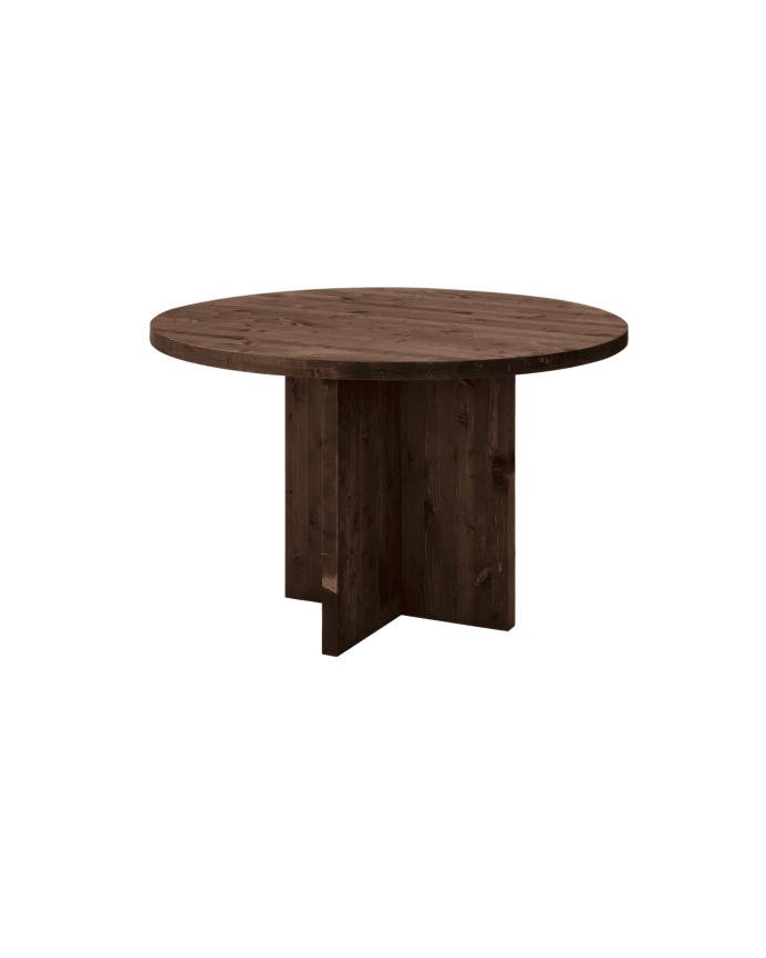 Solid walnut round dining table with a diameter of 110 cm.
