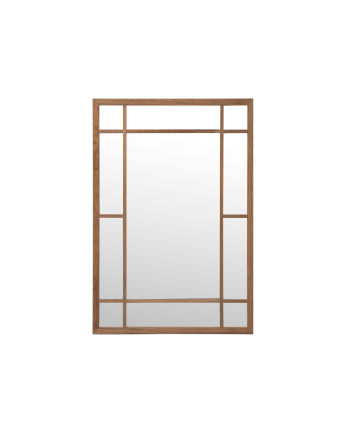 Rectangular wall mirror in window style made of dark oak wood.