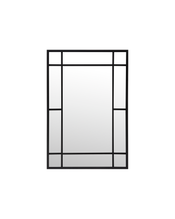 Rectangular wall mirror window style made of black finished wood