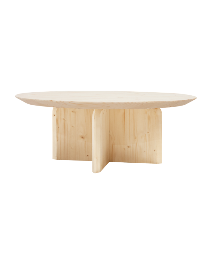 Round solid wood coffee table in natural tone available in various sizes.