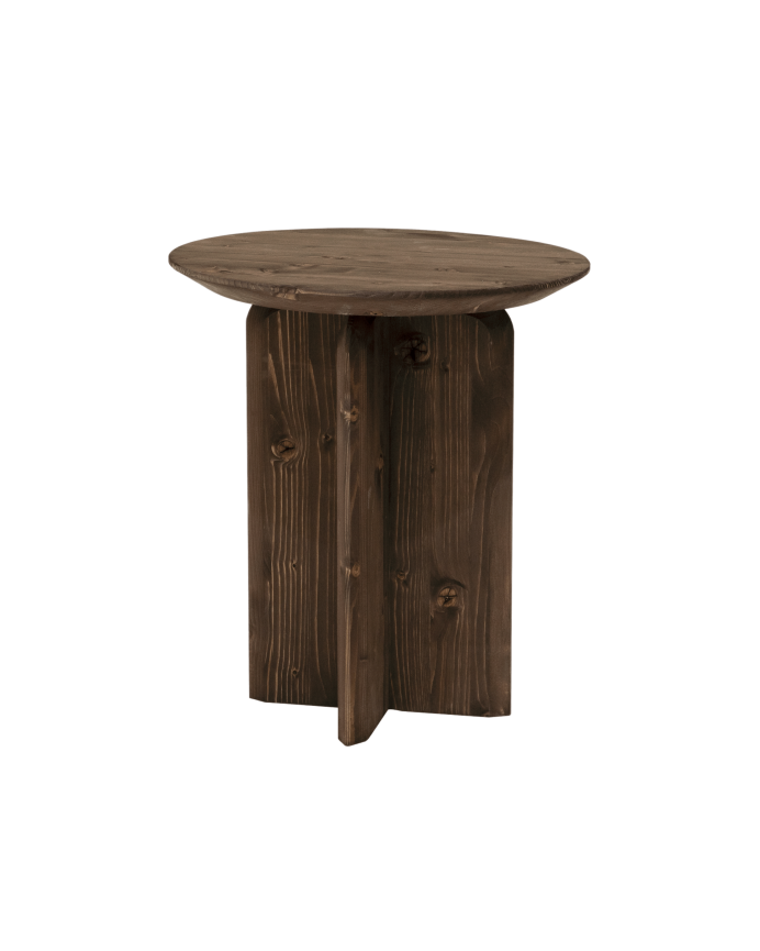 Solid wood side table in walnut tone, measuring 50x45cm.