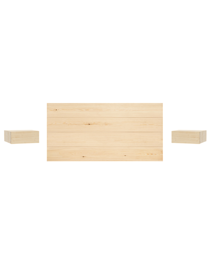 Pack headboard and floating solid wood bedside tables in natural tone of various sizes