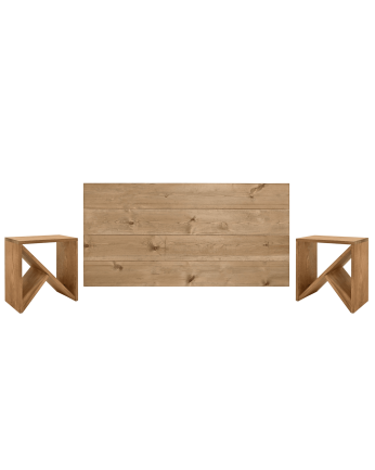 Pack headboard and solid oak bedside tables in dark oak tone in various sizes.