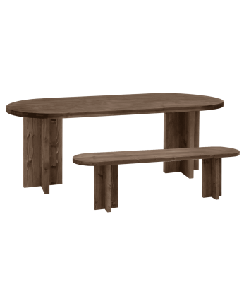 Pack oval dining table and solid wood bench in walnut tone of various sizes