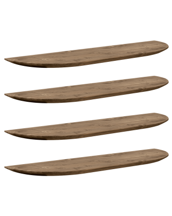 Pack of 4 dark oak tone solid wood rounded floating shelves in various sizes