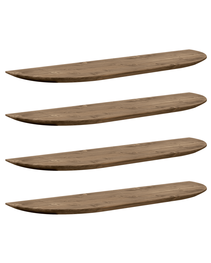 Pack of 4 dark oak tone solid wood rounded floating shelves in various sizes
