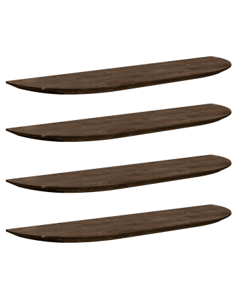 Pack of 4 floating rounded solid wood walnut tone shelves in various sizes