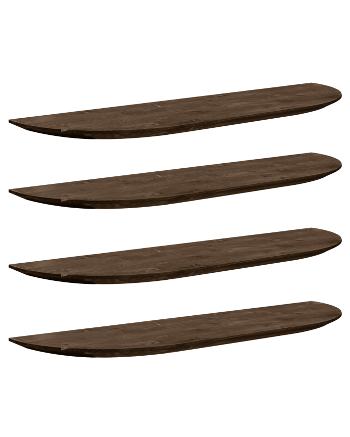 Pack of 4 floating rounded solid wood walnut tone shelves in various sizes