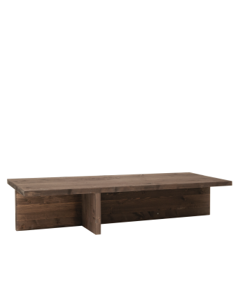 Solid wood walnut-toned coffee table measuring 124x27cm.