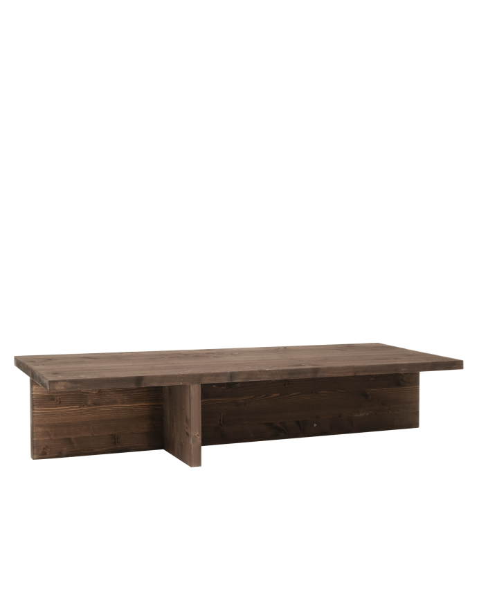 Solid wood walnut-toned coffee table measuring 124x27cm.