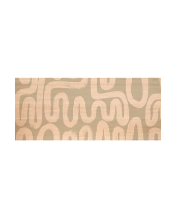 Solid wood headboard with various sizes stamped.