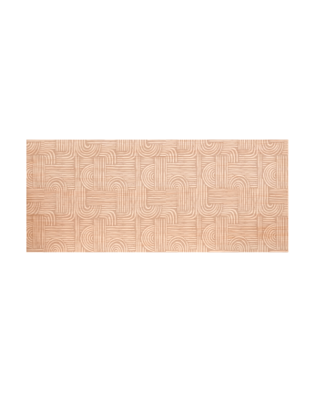 Solid wood headboard with various sizes printed on it.