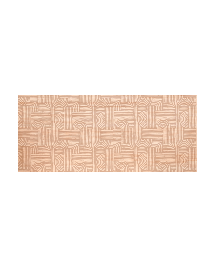 Solid wood headboard with various sizes printed on it.