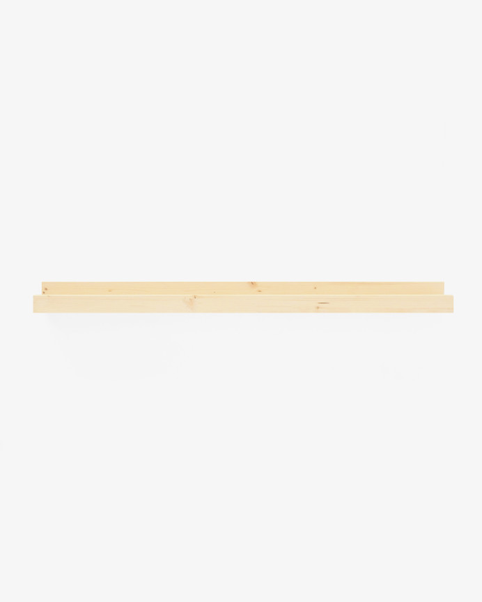 Solid wood floating shelf in natural tone, various sizes.