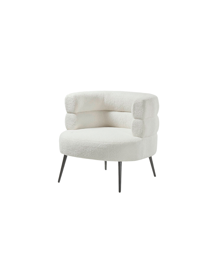 Metal armchair with foam and fiber seat in white, measuring 74x80cm.