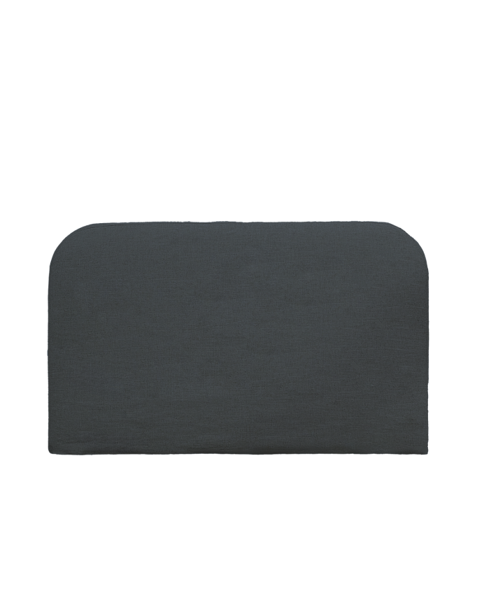 Upholstered blue linen headboard with removable cover, available in various sizes.