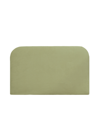 Upholstered headboard with removable lime corduroy cover in various sizes.