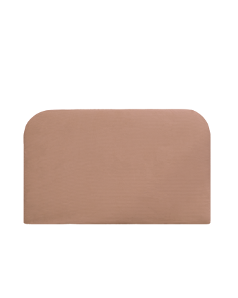 Upholstered headboard with removable coral corduroy cover, available in various sizes.