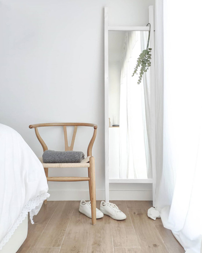 Solid wood effect white mirror 45x180cm