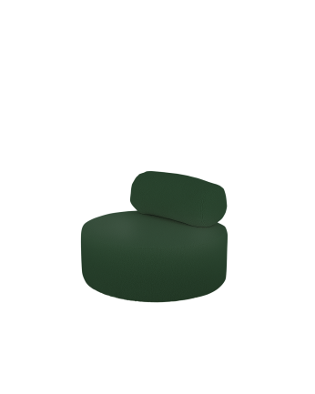 Round green bouclé armchair of 91x71cm.