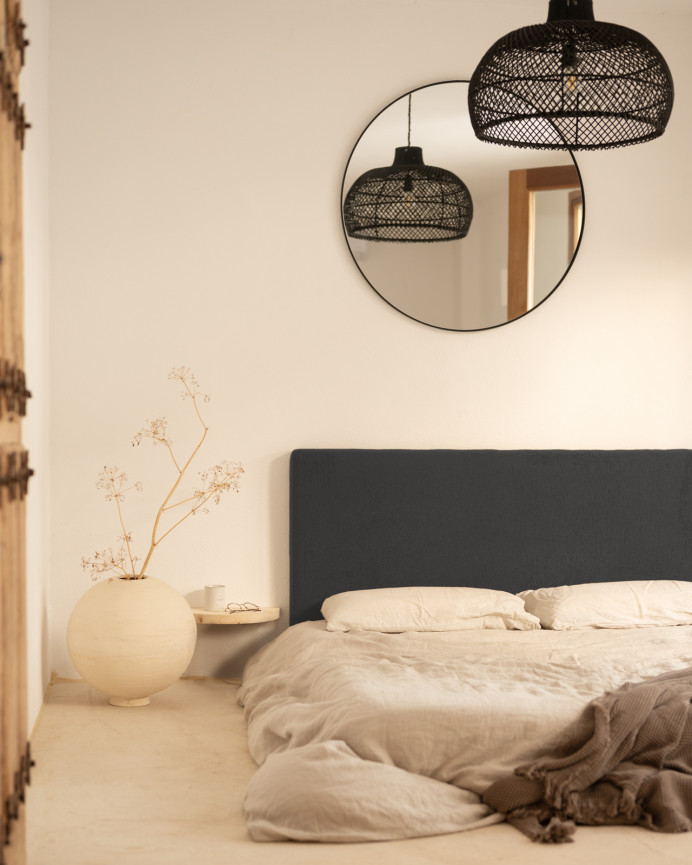 Upholstered cotton headboard in anthracite gray color in various sizes.