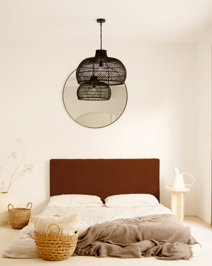 Upholstered cotton headboard in terracotta color available in various sizes.