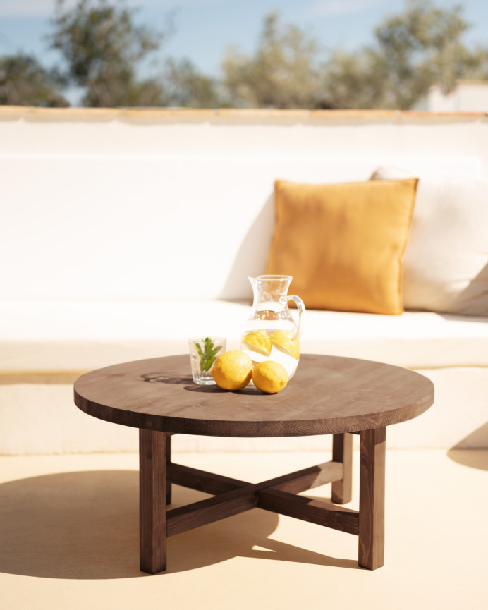 Solid wood round walnut finish coffee table available in various sizes