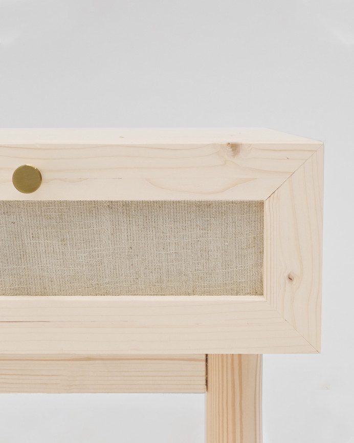 Pack of 2 solid wood nightstands with a drawer and linen in a natural tone of 45x40cm