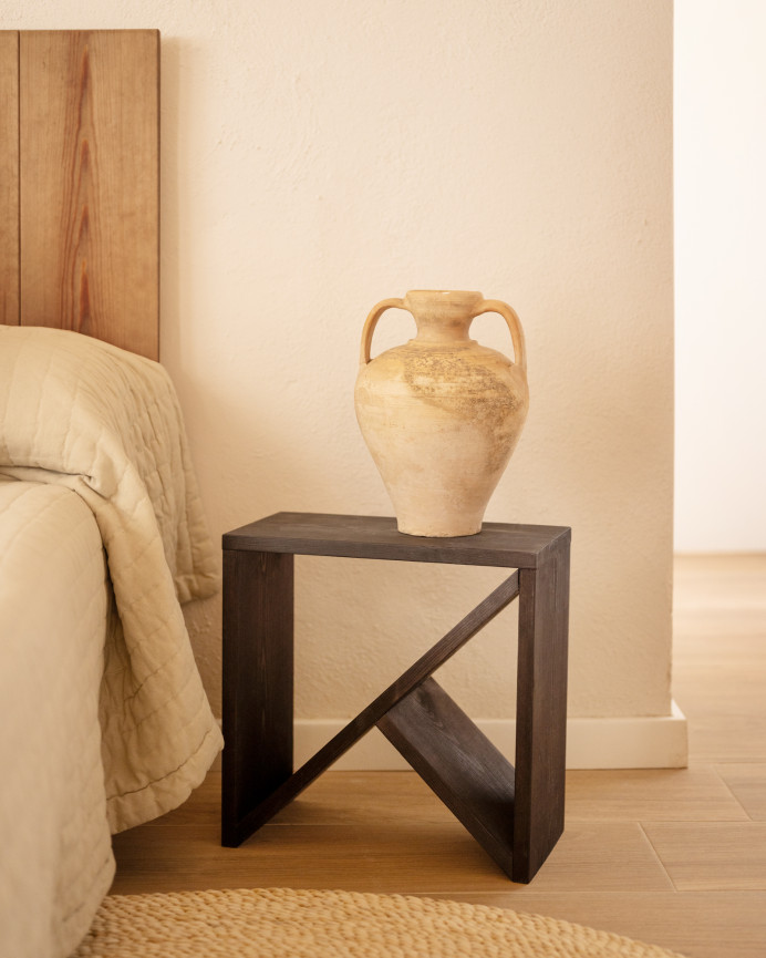 Pack 2 solid wood black-tone side tables in various sizes