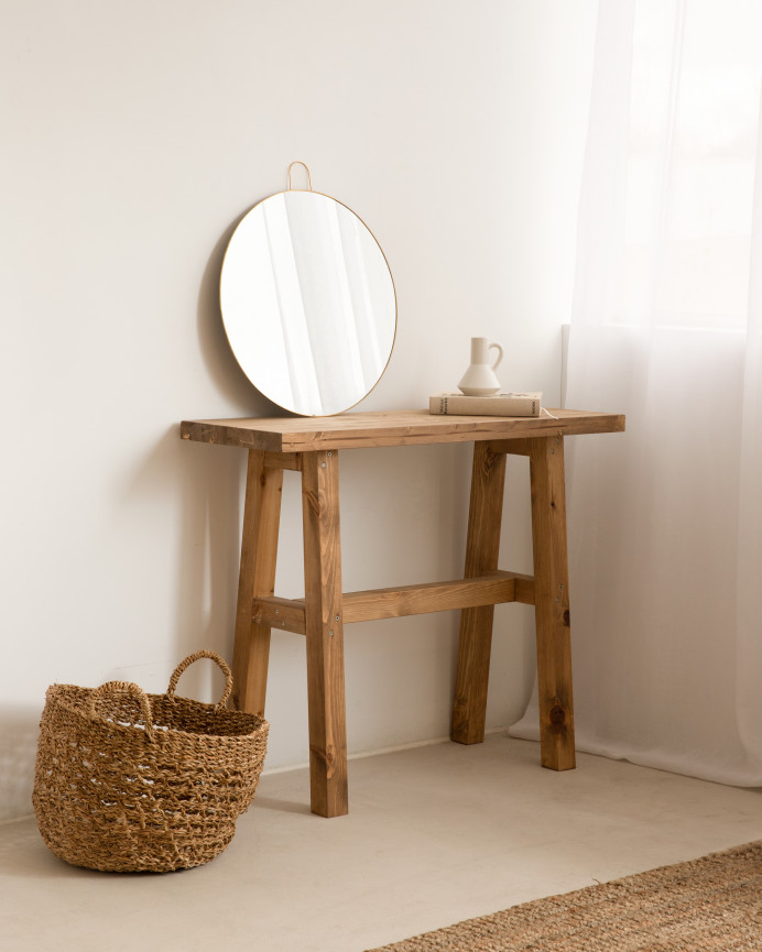 Solid wood console table in dark oak tone measuring 100x80cm.