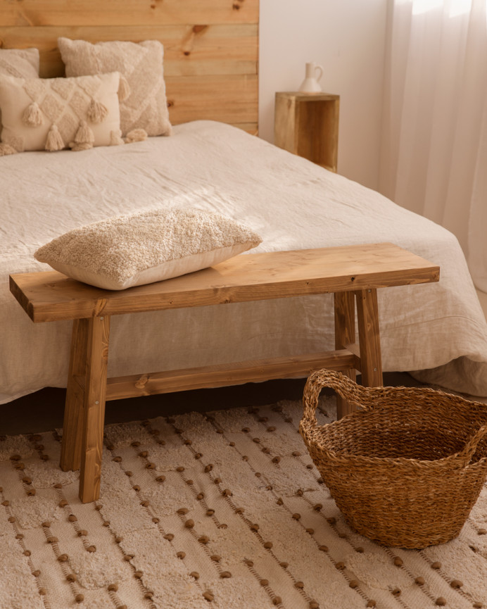 Solid dark oak wooden stool measuring 100x50cm