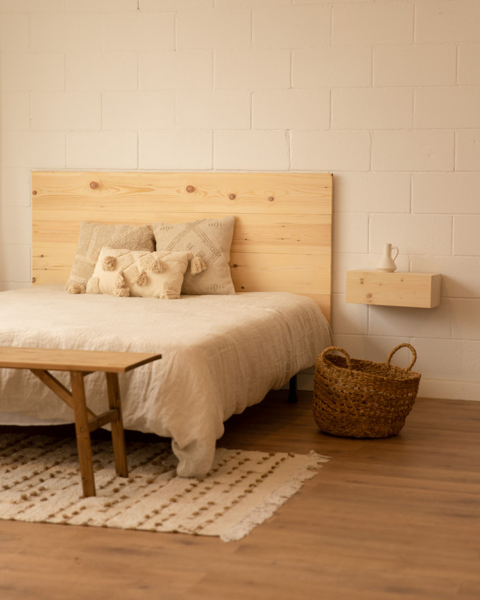 Pack headboard and floating solid wood bedside tables in natural tone of various sizes