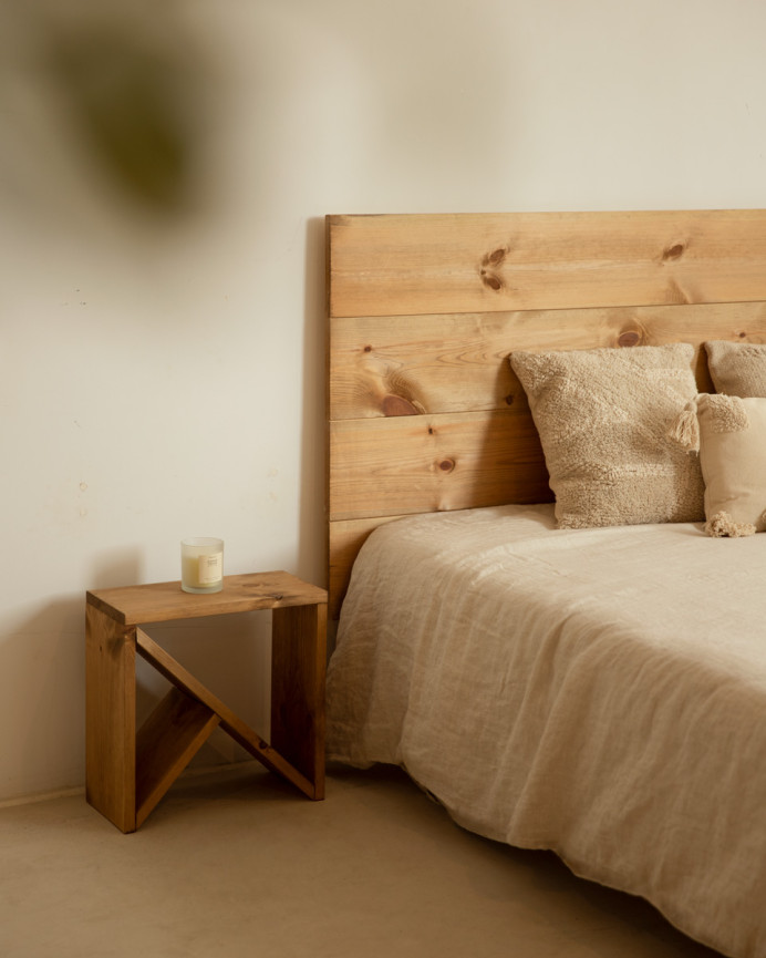 Pack headboard and solid oak bedside tables in dark oak tone in various sizes.