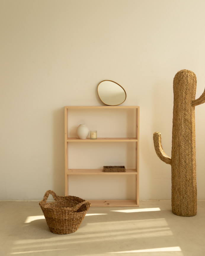 Solid wood shelf in a natural tone with 2 shelves
