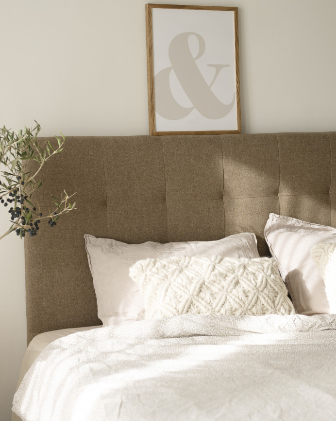 Polyester upholstered headboard with pleats in brown color of various sizes